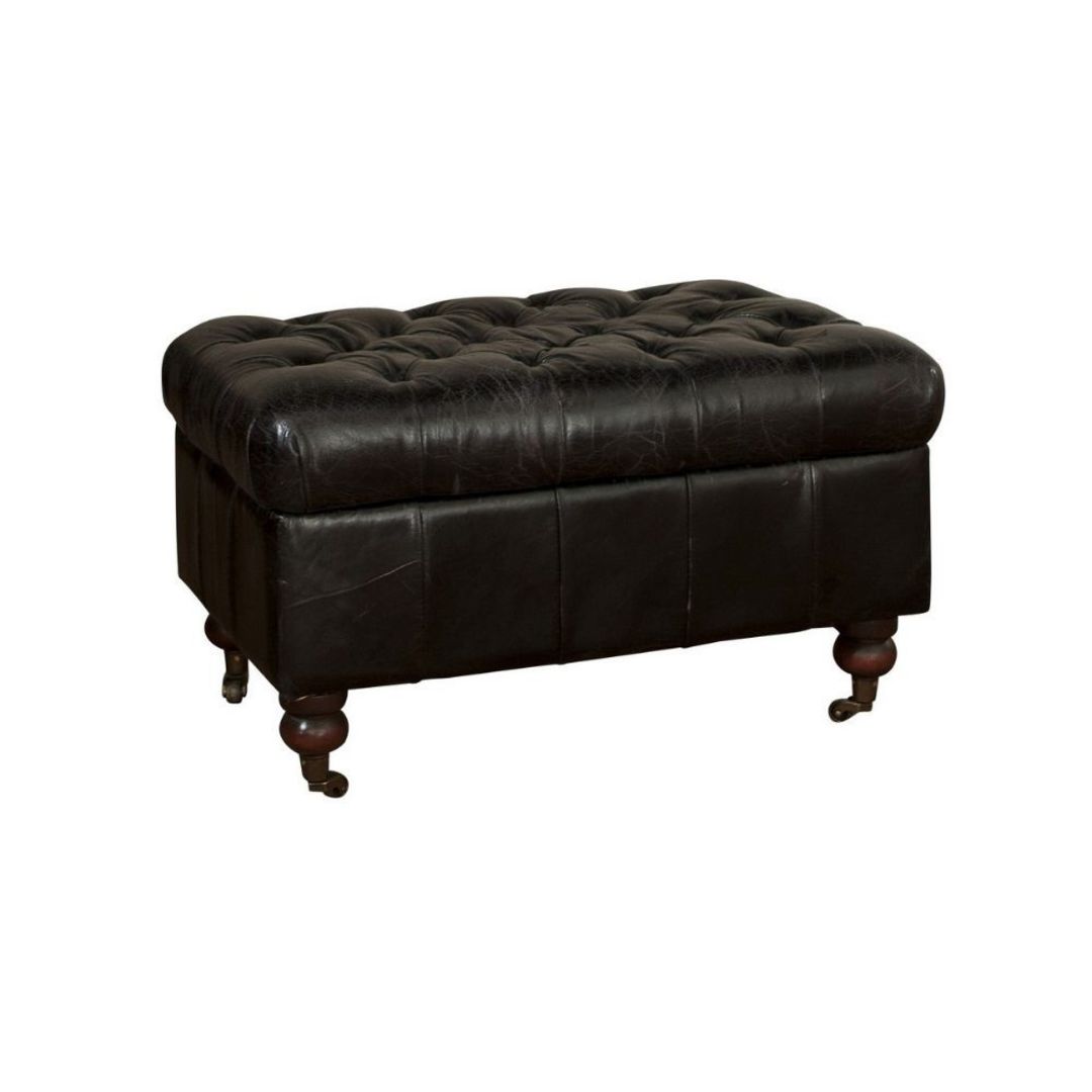 Chesterfield Aged Full Grain Leather Ottoman - Belon Black image 0